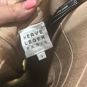 Herve Leger Bandage Tan Dress - Below Knee with Spaghetti Straps